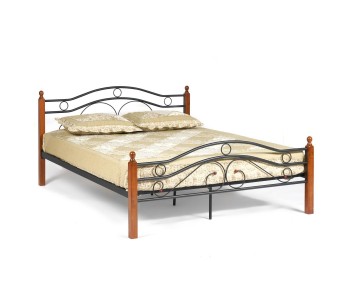 Кровать AT-803 Wood slat base дерево гевея/металл, 160х200 см (Queen bed), красный дуб/черный (Tet Chair)